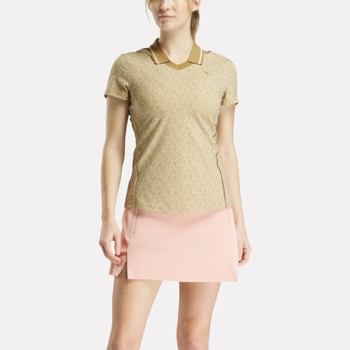 Polo à manches courtes et col Johnny à micro-motifs floraux pour femmes