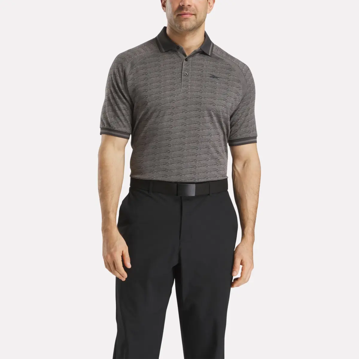 Polo à manches courtes pour homme, jacquard ton sur ton avec bordure côtelée