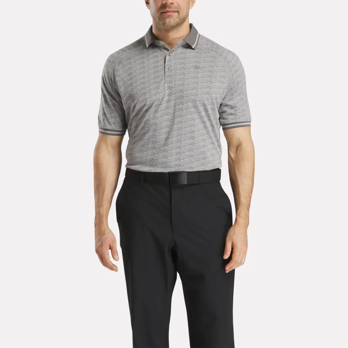 Polo à manches courtes pour homme, jacquard ton sur ton avec bordure côtelée