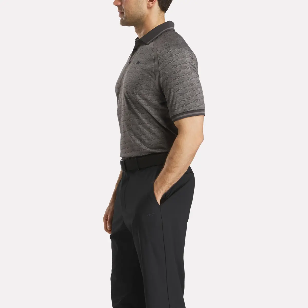 Polo à manches courtes pour homme, jacquard ton sur ton avec bordure côtelée