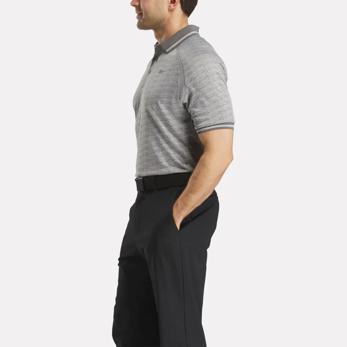 Polo à manches courtes pour homme, jacquard ton sur ton avec bordure côtelée