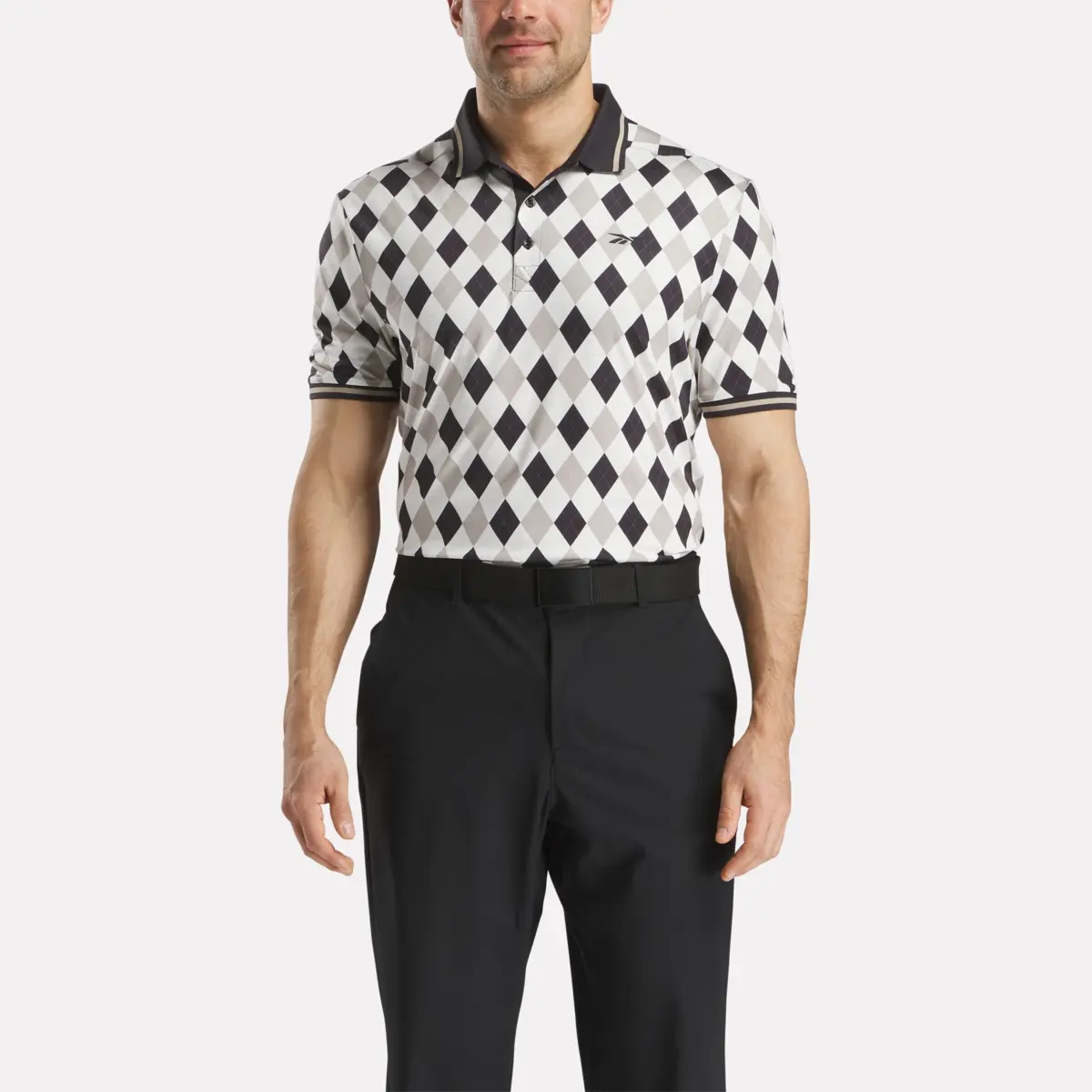 Polo à manches courtes Vector Argyle Print pour homme avec bordures côtelées