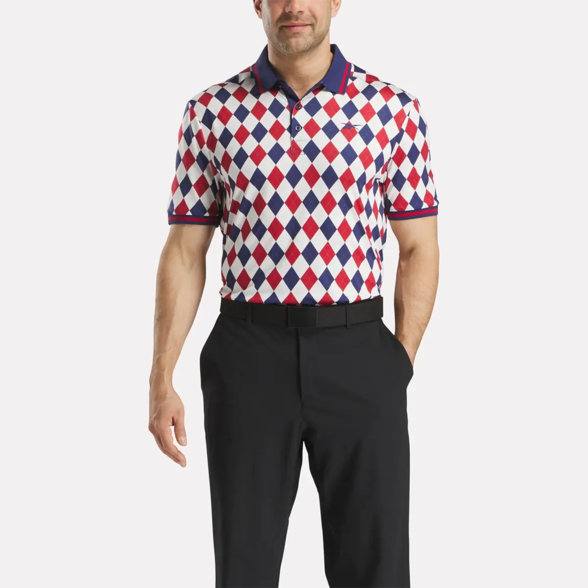 Polo à manches courtes Vector Argyle Print pour homme avec bordures côtelées