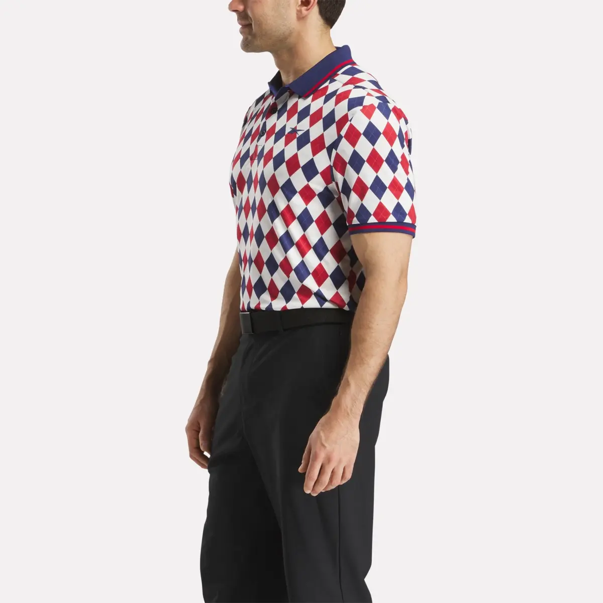 Polo à manches courtes Vector Argyle Print pour homme avec bordures côtelées